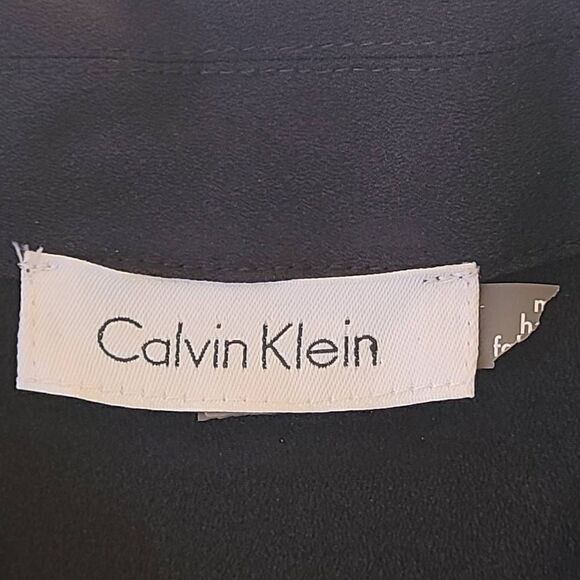 Calvin Klein Womens Black Gromit Tie V Neck Collared Roll Tab Sleeves Blouse - Picture 4 of 9
